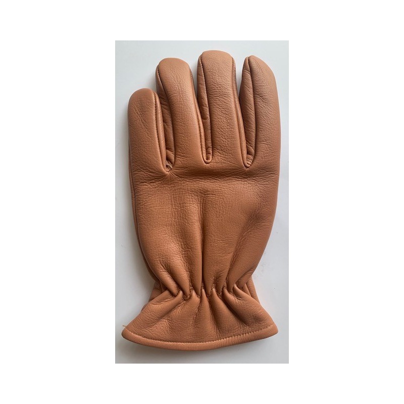 Gant en cuir de mouton marron clair vu de dos, dos lisse et poignet froncé