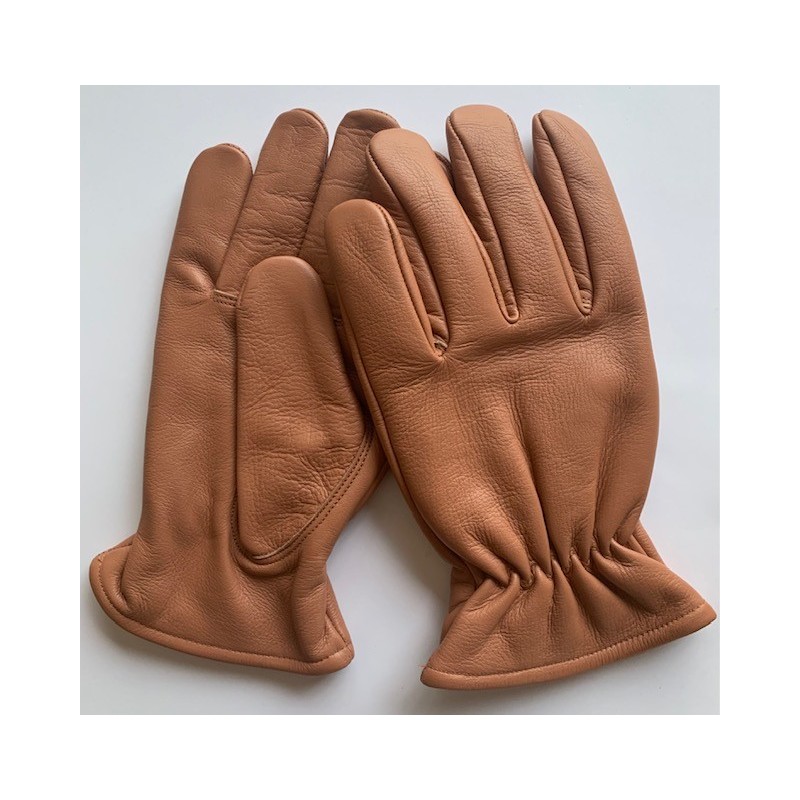 Paire de gants en cuir de mouton grainé marron clair doublés polaire blanche