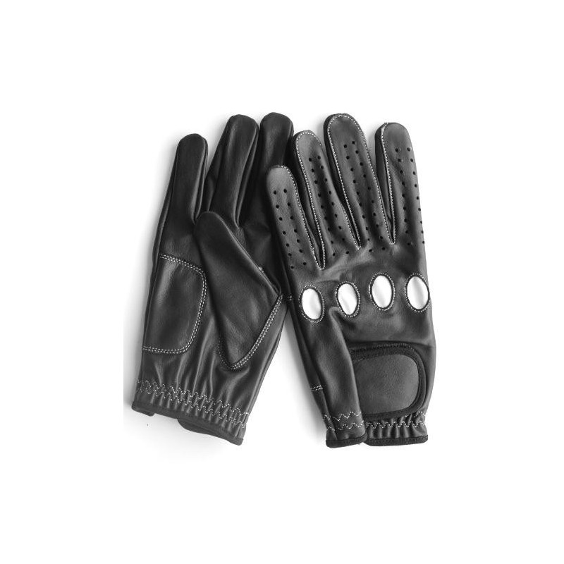Gants de conduite en cuir noir perforés