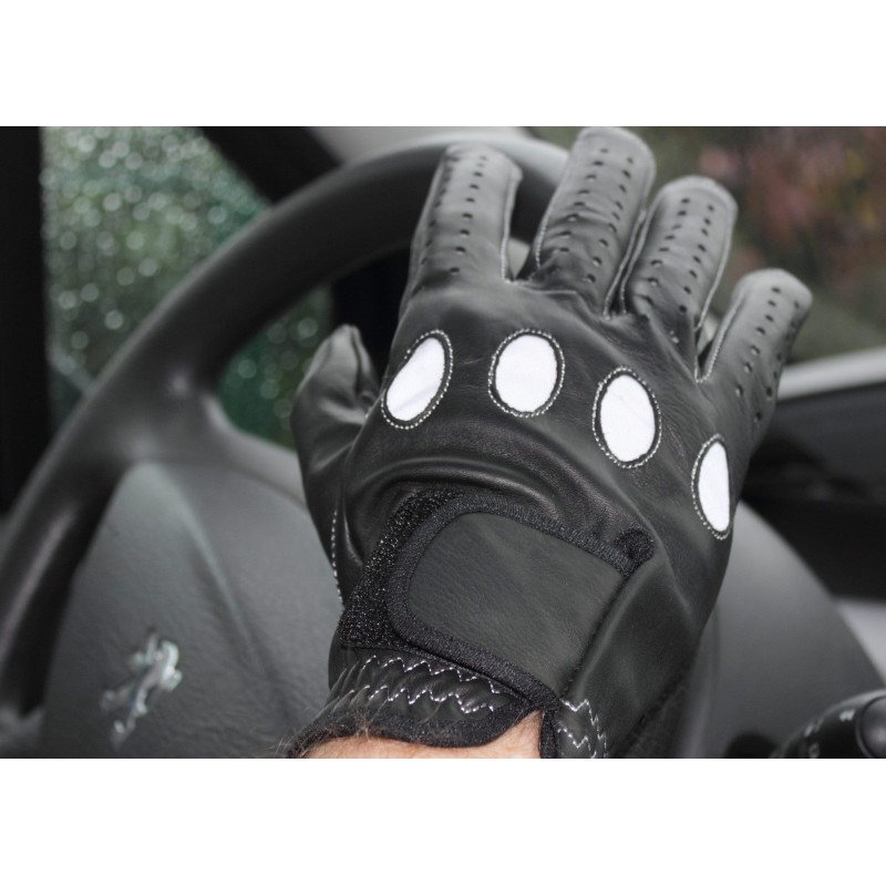 Gants de conduite ouverts en cuir noir