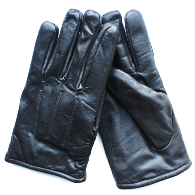 Paire de gants en cuir de mouton noirs doublés polaire, vue de dessus