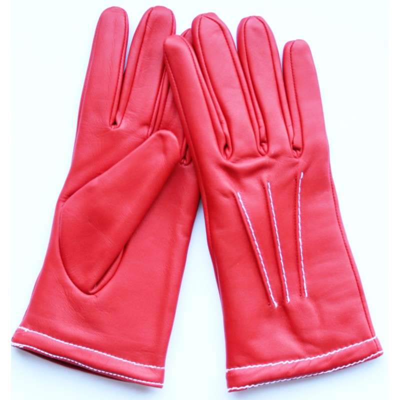 Gants pour femmes en cuir rouge de mi-saison