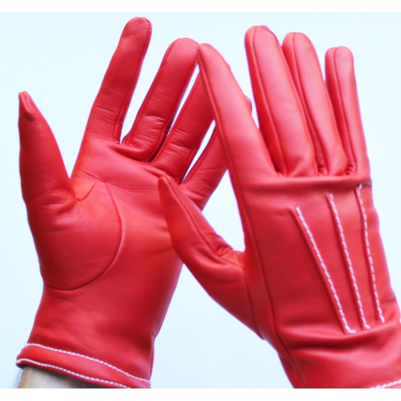 Gants en cuir rouge pour femmes de mi-saison