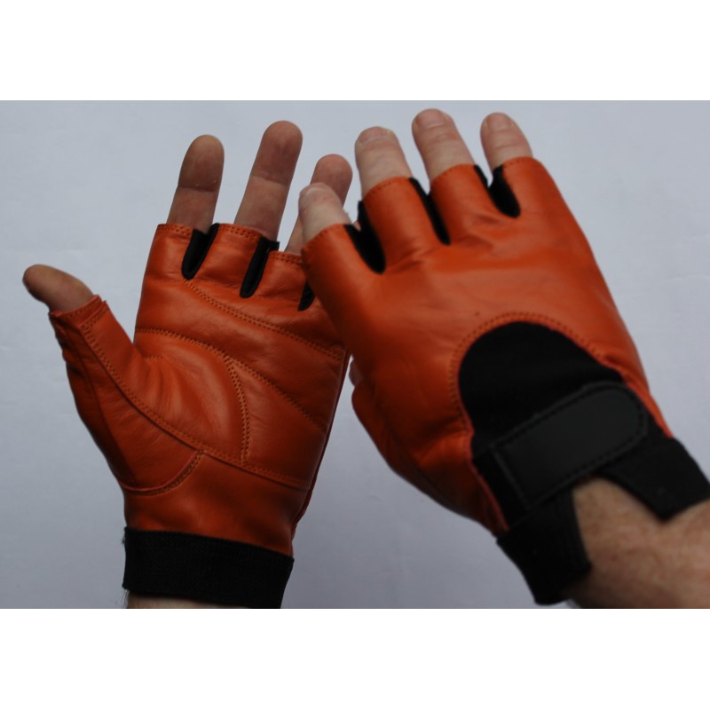 Gants de conduite sans doigts en cuir orange