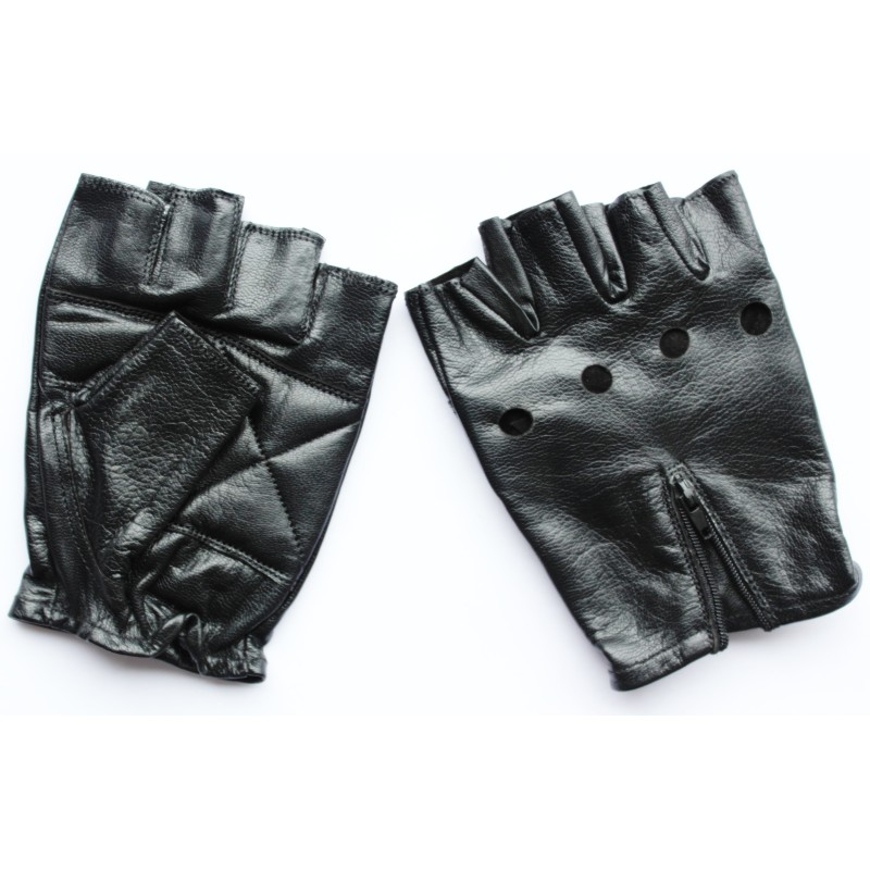 Gants de conduite en cuir noir sans doigts