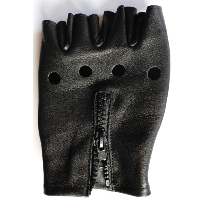 Gants de conduite en cuir noir sans doigts