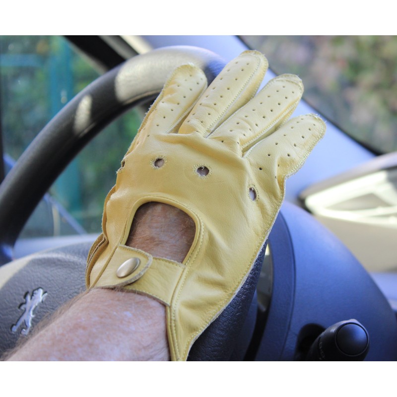 Gant de conduite en cuir jaune sans doigts