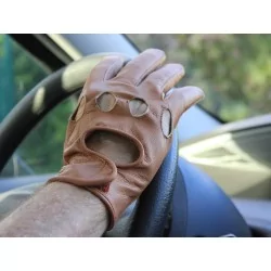 Gants fins, cuir 100 % marron clair