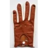 Gants cuir très fin marron et tissu blanc