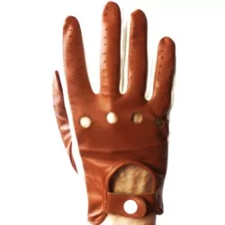 Gants cuir très fin marron et tissu blanc