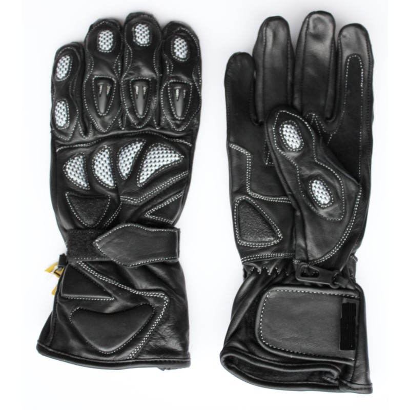 Paire de gants de moto en cuir noir à plat, dos à coques et paume renforcée