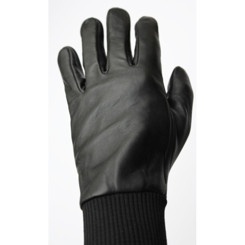 Gants en cuir noir avec poignets tricotés
