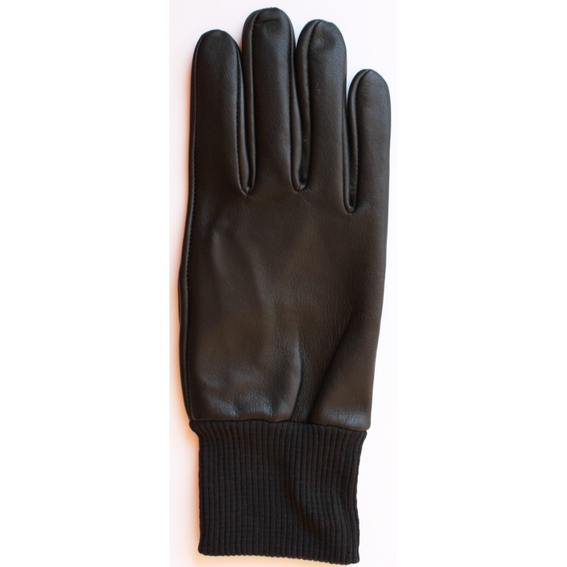 Gants en cuir noir à poignets côtelés