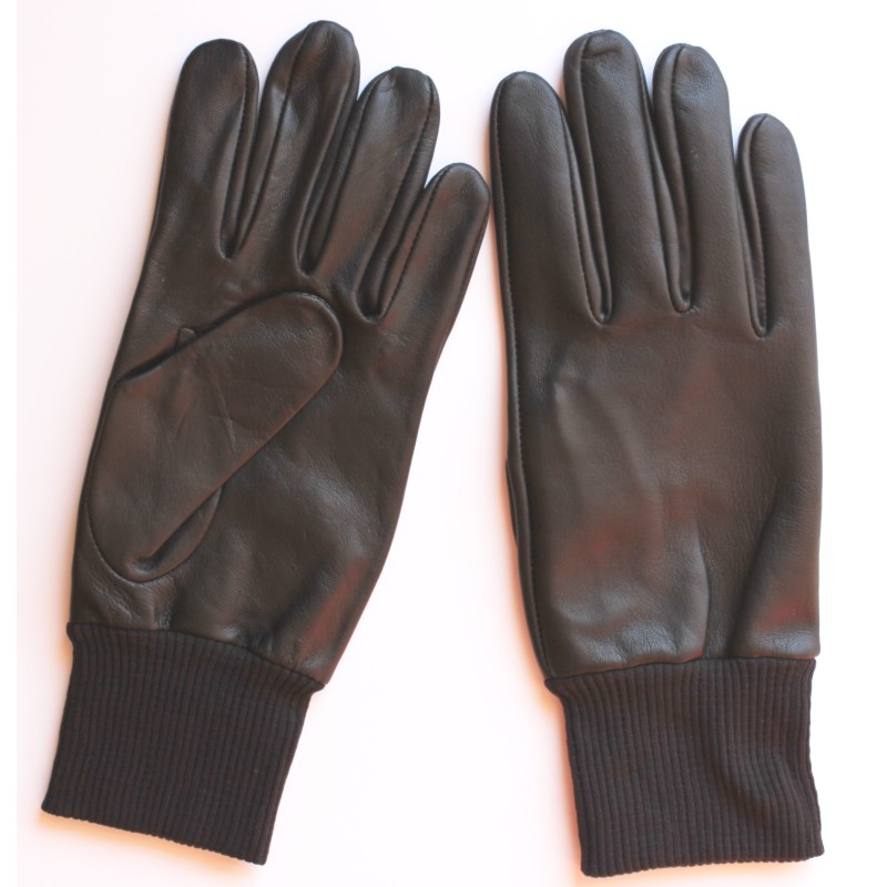 Gants en cuir noir à poignets côtelés