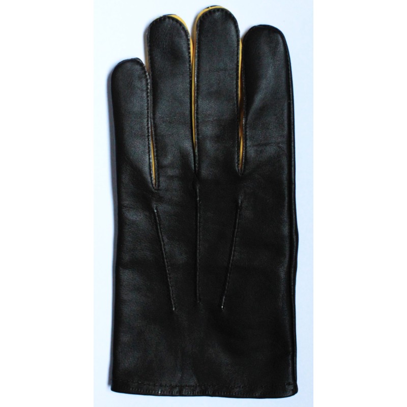 Gants en cuir noir doublure en tissu
