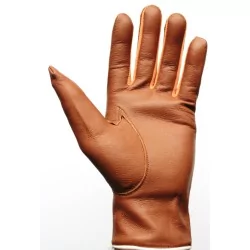 Gants cuir  fin marron et tissu blanc