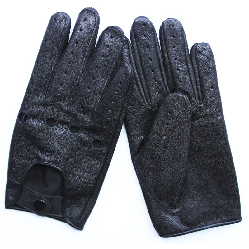 Gants de conduite en cuir noir détaillés