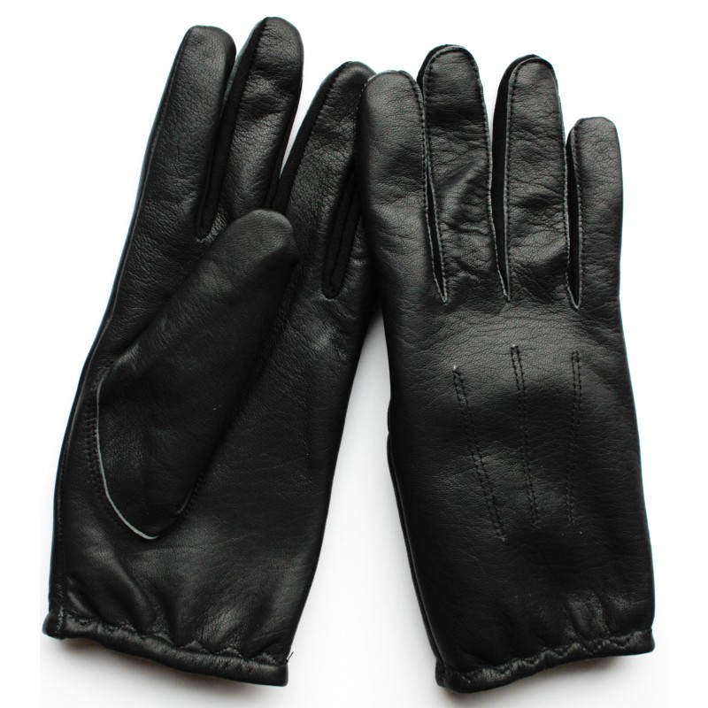 Gants en cuir noir à doigts élastiques