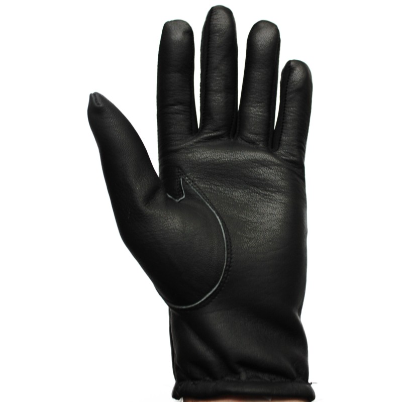 Gants d'hiver en cuir noir avec doigts élastiqués