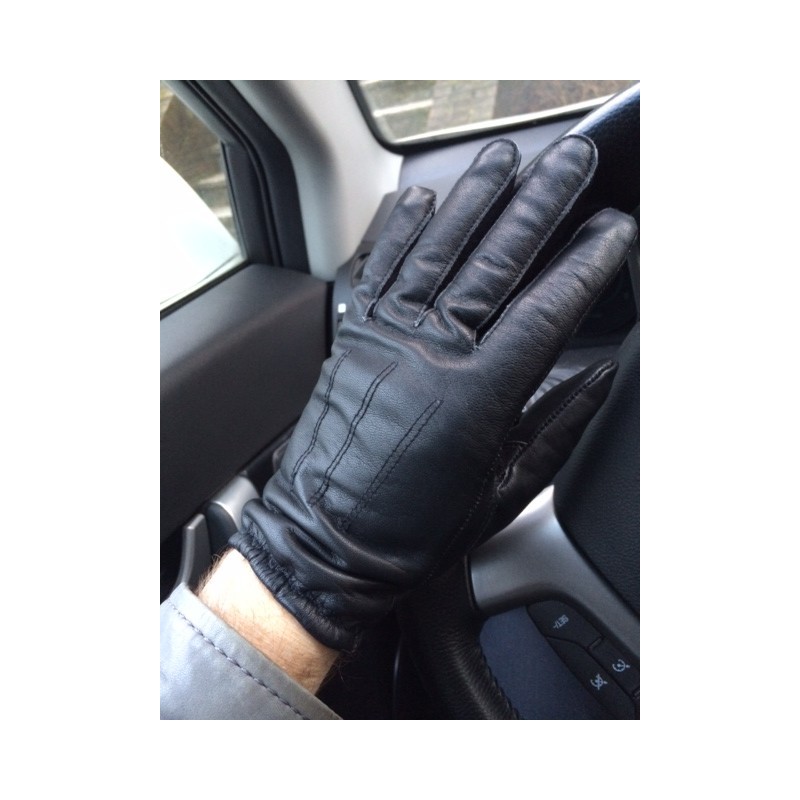Gants de conduite d'hiver en cuir noir