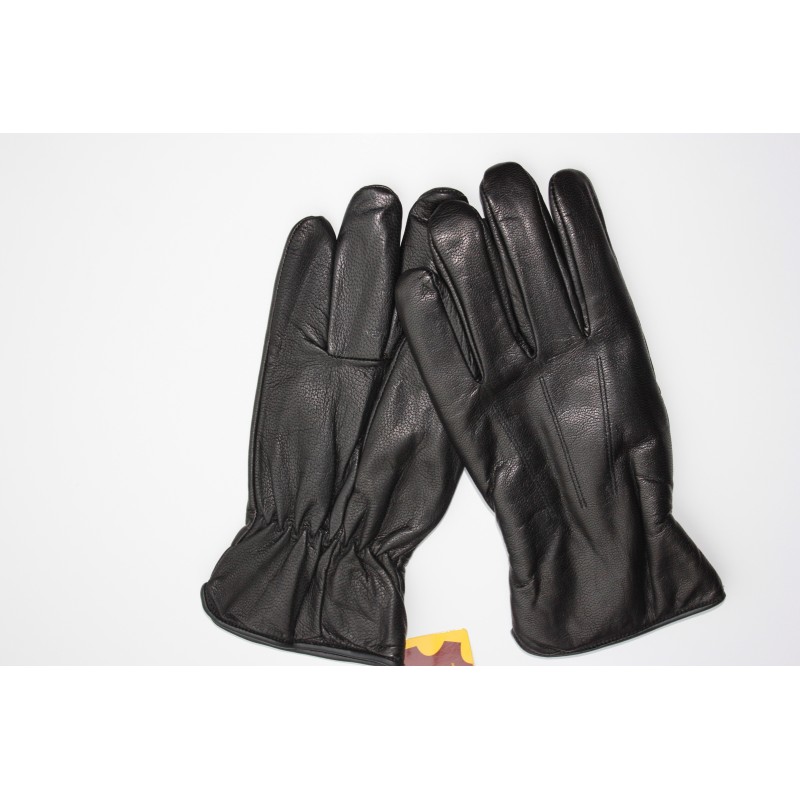 Paire de gants en cuir noir à plat, poignet froncé côté paume