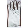 Gants cuir  fin  blanc  et tissu marron