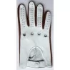 Gants cuir  fin  blanc  et tissu marron