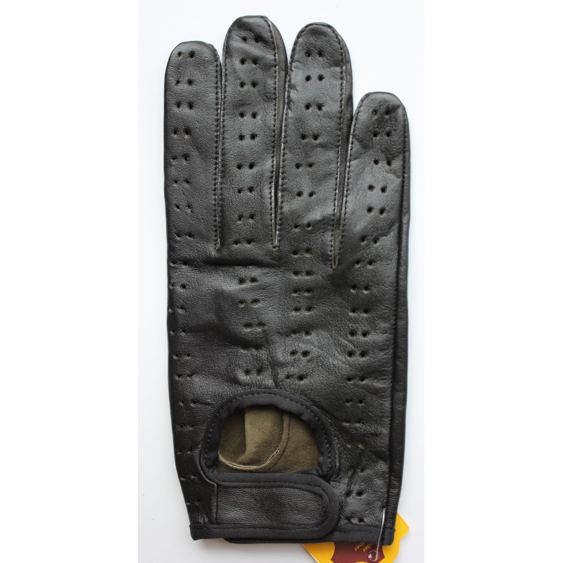 Gants de conduite en cuir noir velcro