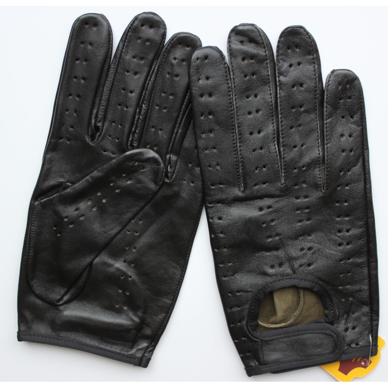Gants de conduite en cuir noir perforés
