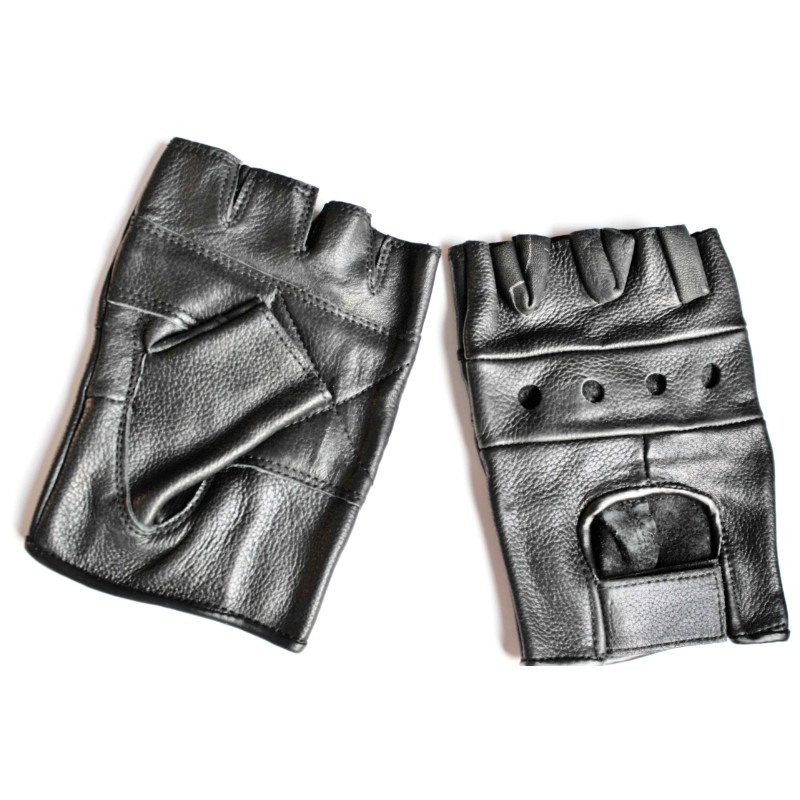 Gants de fitness sans doigts en cuir noir