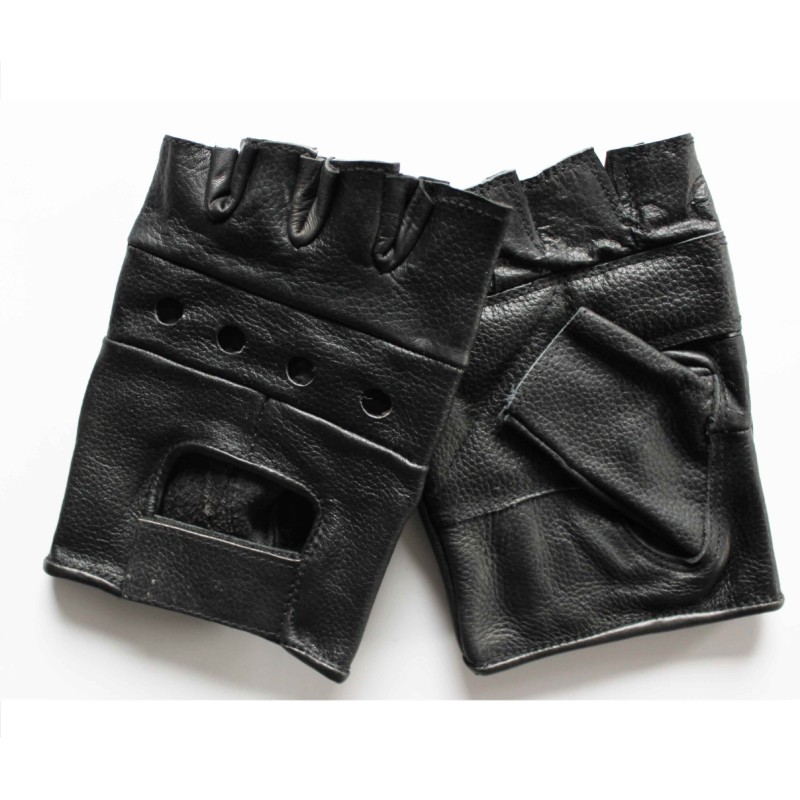 Gants en cuir noir sans doigts durables