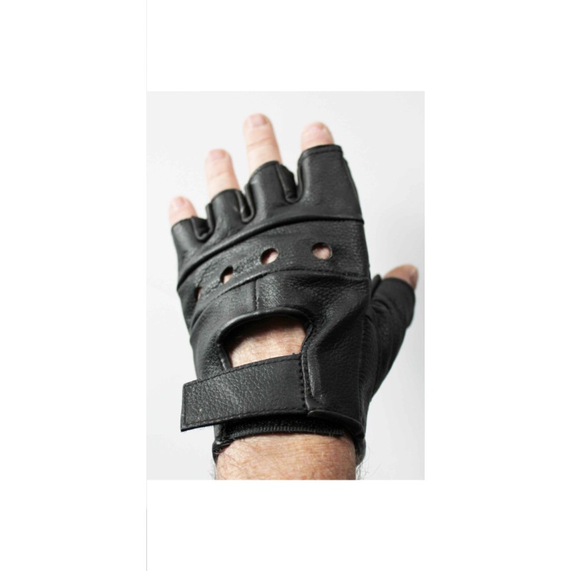 Gants de musculation en cuir noir sans doigts