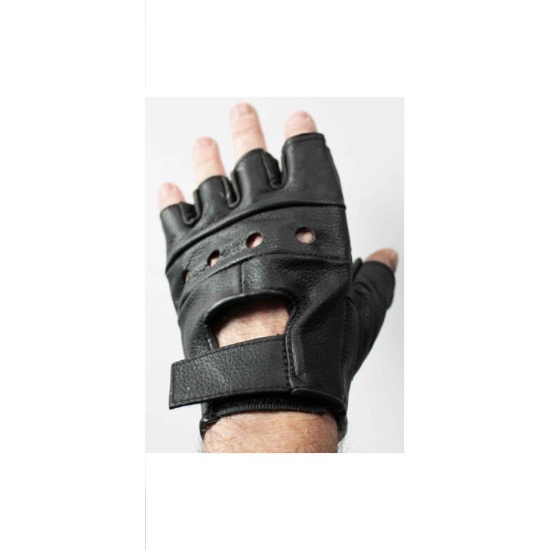 Gants de sport en cuir noir sans doigts