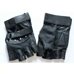 Gants cuir et tissu - noir