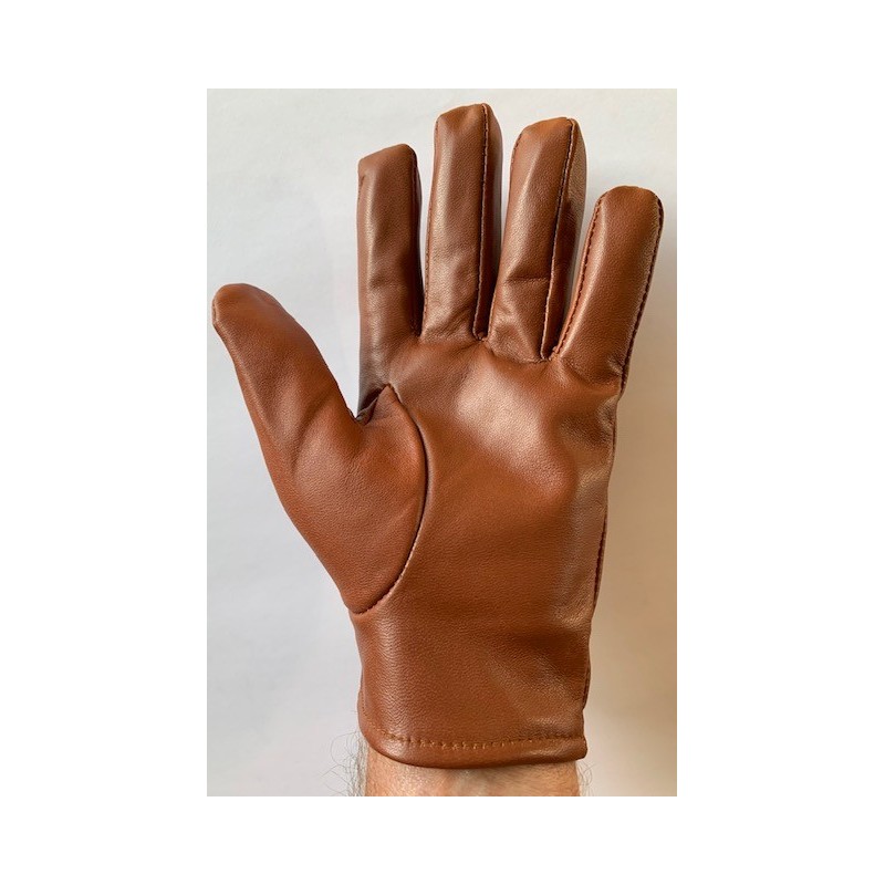 Gant en cuir marron porté, vue de la paume