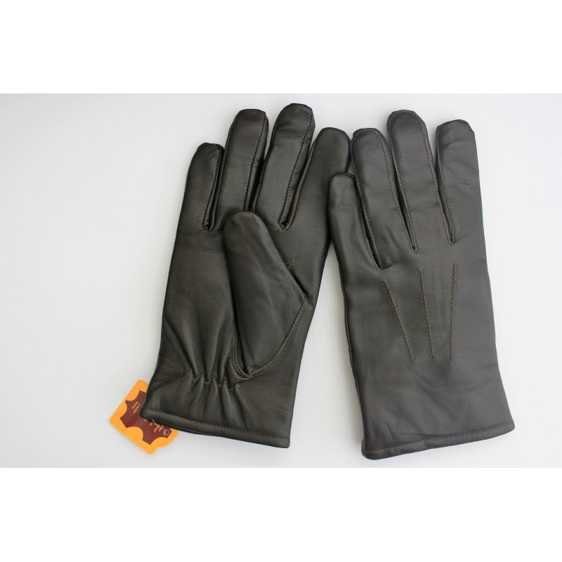 Paire de gants en cuir d’agneau noirs à plat, paume et dos surpiqué