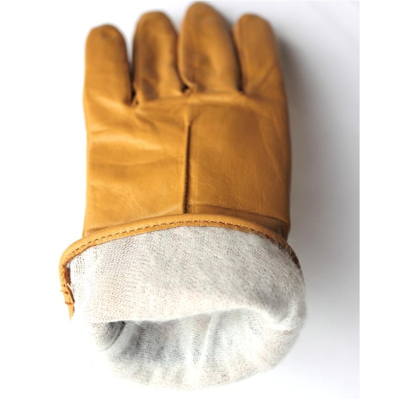 Gants en cuir tan avec poignet en tricot doux