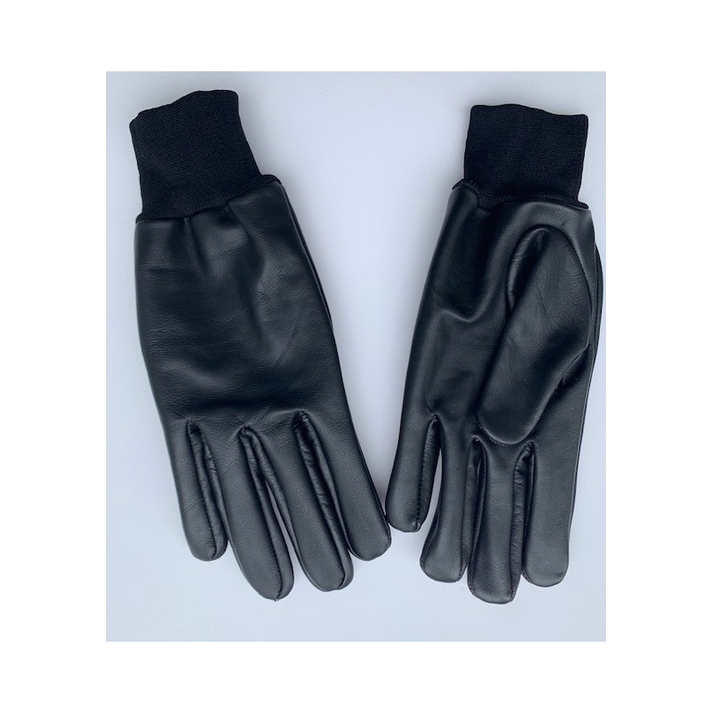 Gants en cuir noir avec poignets tricotés