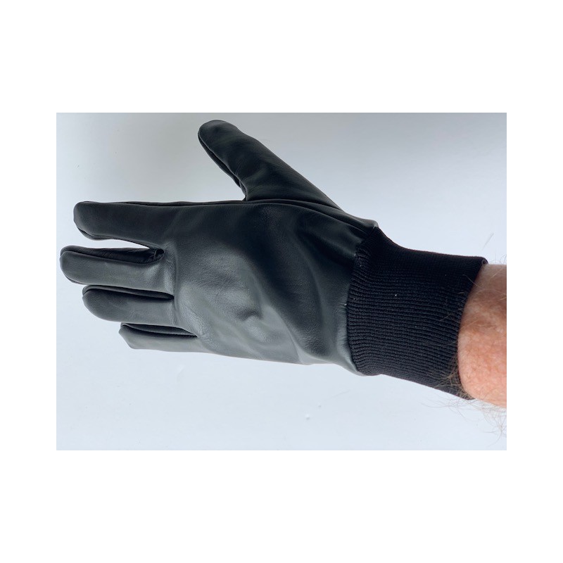 Gants en cuir noir à poignets côtelés