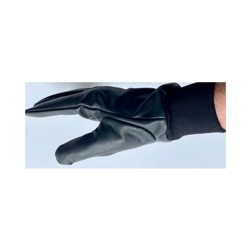 Gants en cuir noir à poignets côtelés