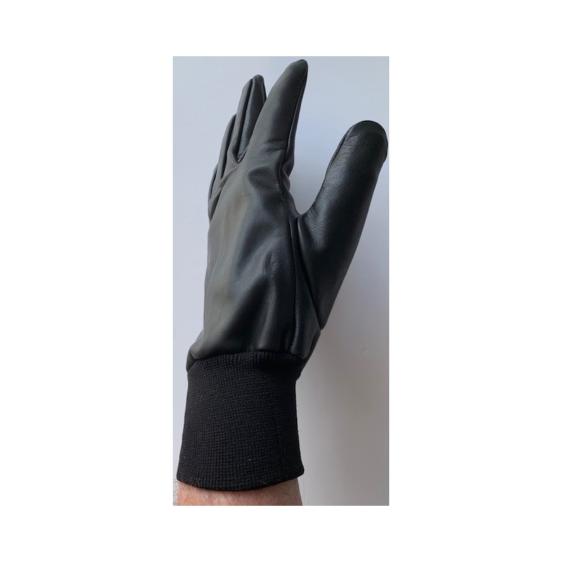 Gants d'hiver en cuir noir avec poignet côtelé