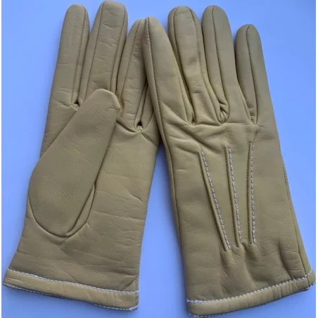 Hiver - Gants cuir jaune clair -