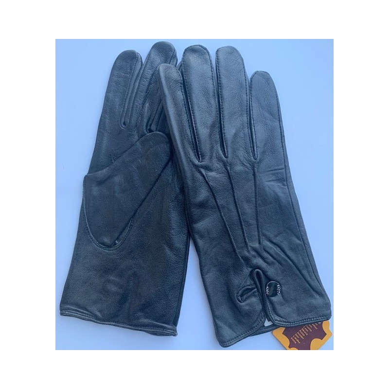 Paire de gants en cuir de mouton noirs pour femme, vue du dos et de la paume